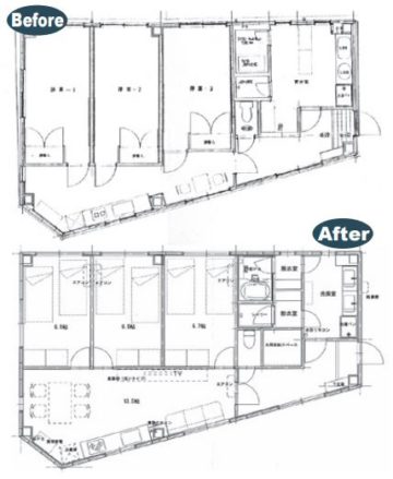 社員寮だったワンフロアをシェアルームに改装